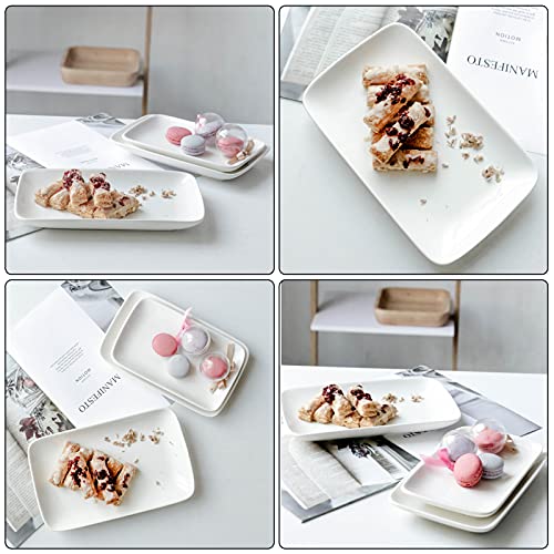 Foraineam Set Of 8 Pieces 8 Inch Rectangular Porcelain Platters Dessert, Appetizer, Salad Plates White Serving Trays thumb #3