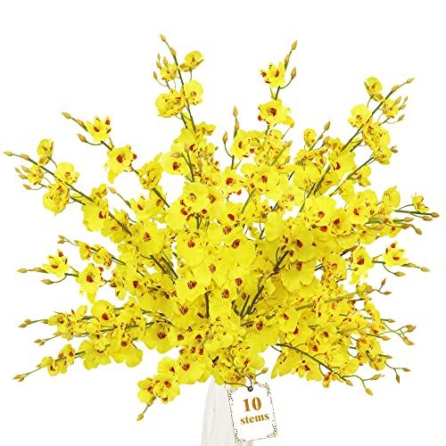 Congfuhepmui 10 Stems Orchids Artificial Flowers For Home Decoration Indoor, Faux Dancing Lady Orchid Fake Silk Orchids Yellow Flowers For Table Office Hotel Decor #TOP3