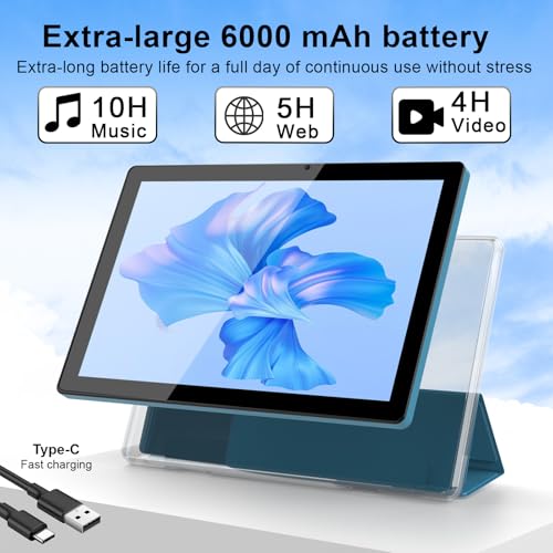 Image of NOVOJOY Tablet 10 Inch Android Tablets with Case and Stylus Android 15 Tablet with Cover 2MP+8MP Dual Camera 6000mAh Battery 12GB RAM(4GB+8GB Expansion) 64GB ROM 5Gwifi-6 10.1 inch Tablets (Navy Blue)