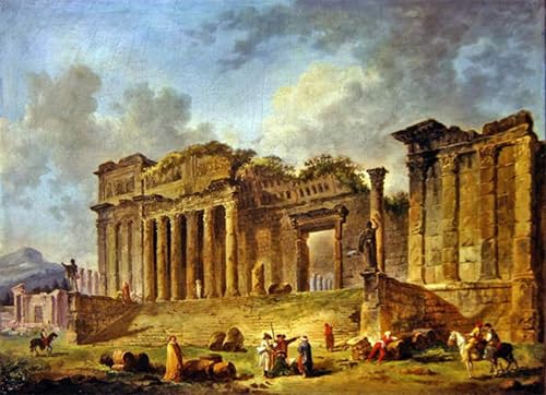 Lienzo de pintura de Robert con acabado vintage y diseño de ruinas de templo (60x90 cm)