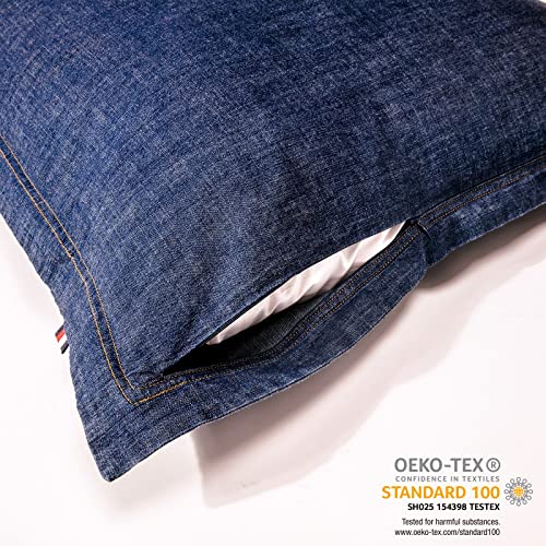 Image of ELEGANT LIFE HOME 100% Cotton Washed Yarn Dyed Denim Euro Sham Cover 26'' x 26'' Throw Pillow Cover (1 pc, Dark Blue)