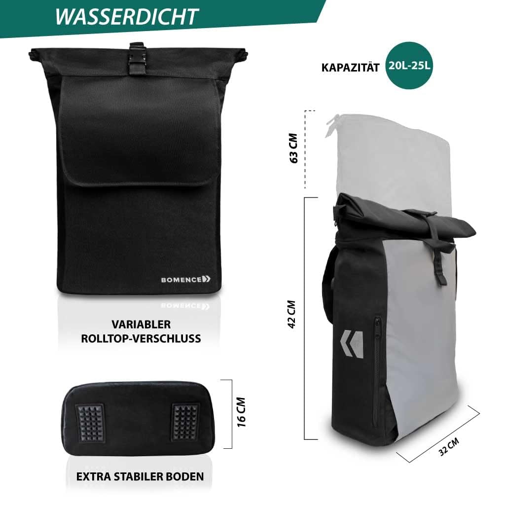 Bomence Fahrradtasche und Rucksack 2 in 1, Fahrradrucksack Gepäckträger, Gepäckträgertasche mit Rucksackfunktion, Radtasche Kombi (Schwarz)