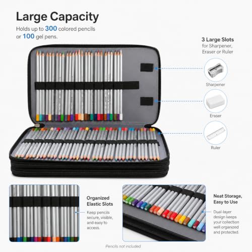 Image of 300 Slots Colored Pencil Case Organizer, 4 Layer Bag | Twill Oxford fabric,103 elastic loops,detachable handle,for travel,home storage,drawing tools,creative gifts