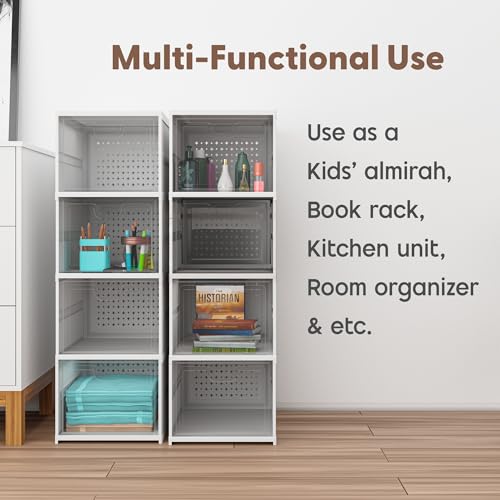 Image of Kuber Industries (Pack of 2) 6-Tier Transparent Plastic Collapsible Space Saving Closet /Cabinet | Makeup Cosmetics, Books & Stationary Organizer Storage Boxes for Home, Office & Hostel Use | White