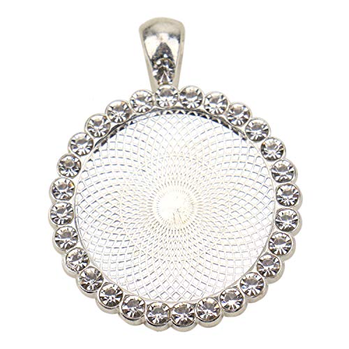 JETEHO 5 Pcs 25mm 1 Inch Rhinestone Pendant Trays Round Bezel Pendant Trays Blank Bases for Jewelry Making