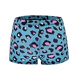 Rosdeer Little Girls' Shiny Dance Tumbling Sports Gymnastics Blue Leopard Print Shorts for Girls 7-8years