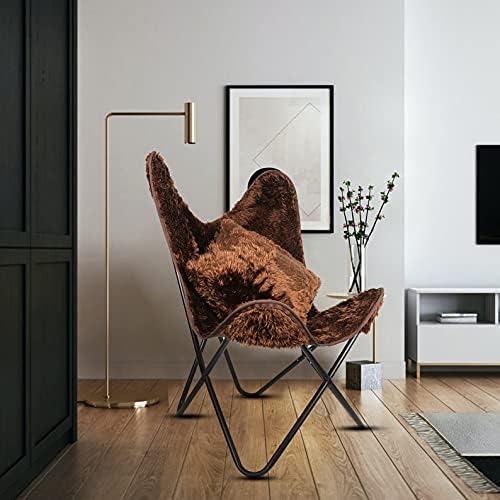 Heritage Handikrafts Leather Butterfly Chair - for Living Room Genuine | Handmade, Iron Frame Lounge I Comfortable Recliner Hand-Stitching Powder Coated Folding Frame, Brown, 74 x 66 94 cm (W D H)