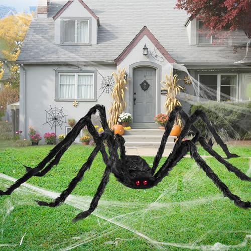Image of JOYIN 9 Ft Halloween Spider Outdoor Decorations, Giant Spider Scary Large Props, Halloween Lawn Porch Yard Garden Tree Decorations, Creepy Haunted House Party Supplies, and Indoor Outside Decor