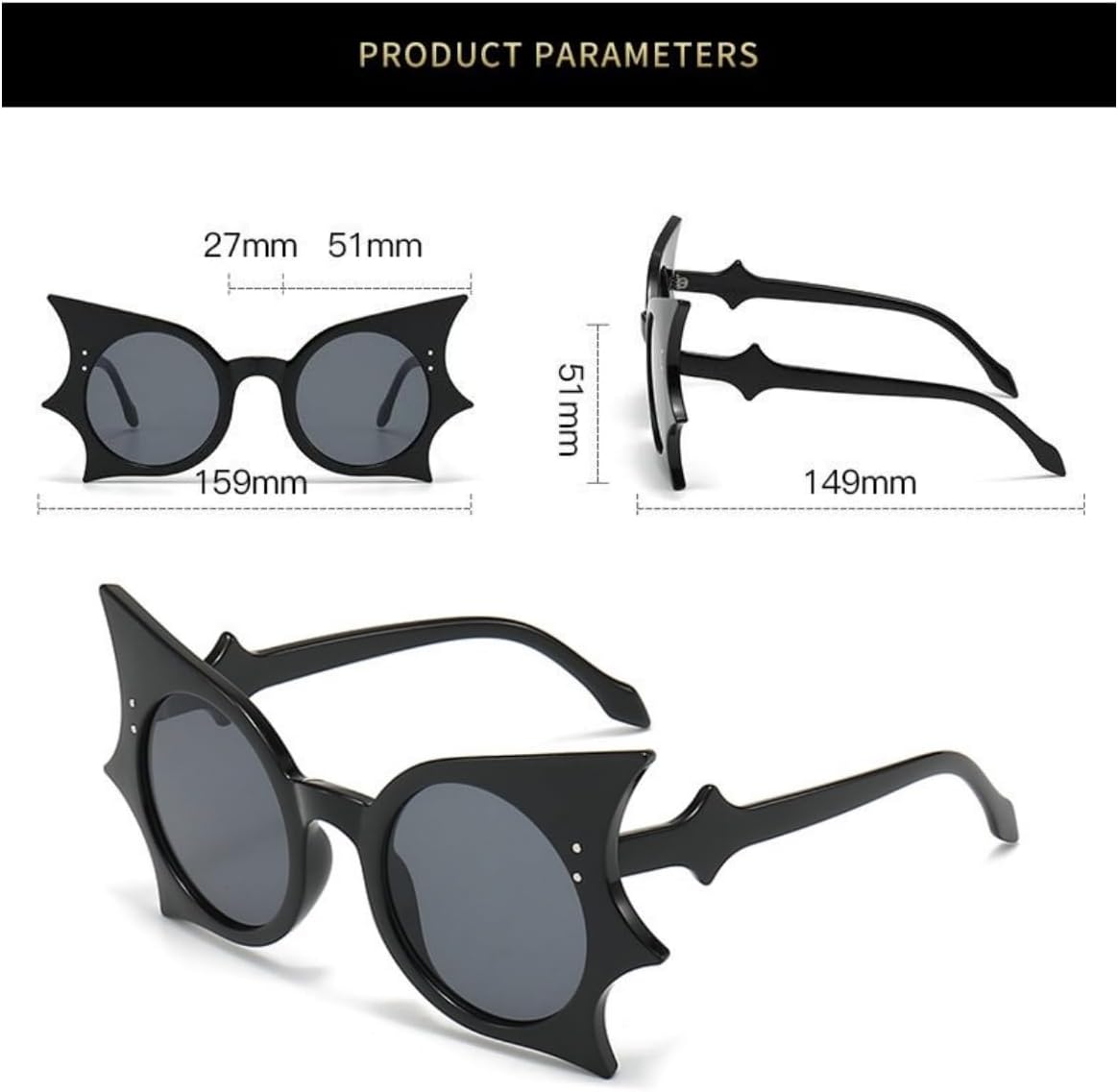 IKANOO Oversized Bat Shaped Sunglasses for Women Men Halloween Festival Party Cosplay Sunglasses Black Shades