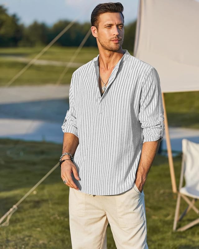 Image of Men's Cotton Blend Full Sleeve Printed Short Kurta with Mandarin Collar Crafted from a Premium Cotton Blend