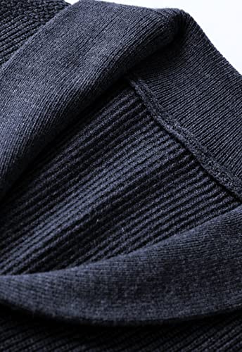 Zhili Men's Shawl Collar Cardigan Sweater Slim Fit Cable Knit Button Up Black Merino Wool Sweater_Navy_Medium #TOP1