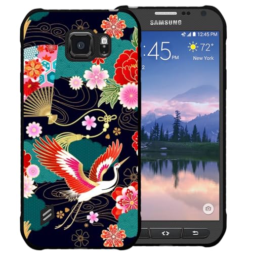 zaztify Phone Case for Samsung Galaxy S6 Active, Cranes Birds Flowers Herons Floral Chinese Asian Style Japanese Pattern Shockproof Anti-Slip Thin Slim Soft Cute Beautiful Cover Shell