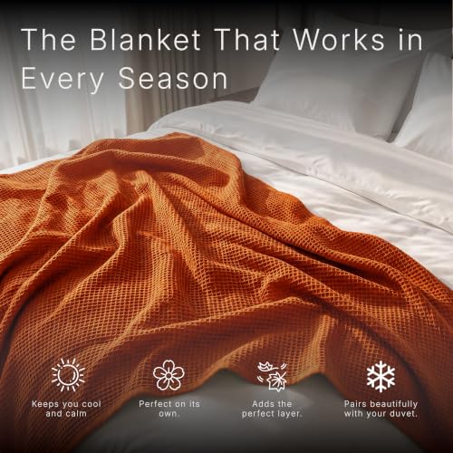 Image of GOTS Certified 55 inchX60 inch Throw 100% Organic Cotton Waffle Blanket-Terracotta | Premium Waffle Blankets & Throws for Bed, Throw Blanket for Couch, Modern & Cozy Blanket, All Season, Comfy and Soft Blankets