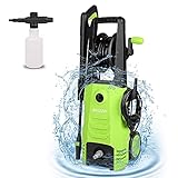 【Design für Sicherheit und Humanisierung】Doppelter wasserdichter Sicherheitsverriegelungsschalter.Drücken Sie den Sicherheitsverriegelungsschalter. Der Griff der Pistole wird verriegelt, wodurch verhindert werden kann, dass Kinder versehentlich verletzt werden. Bei Verwendung des Hochdruckreinigers stoppt das Wasser automatisch, wenn der Griff der Pistole losgelassen wird, was mehr Zeit und Strom spart.