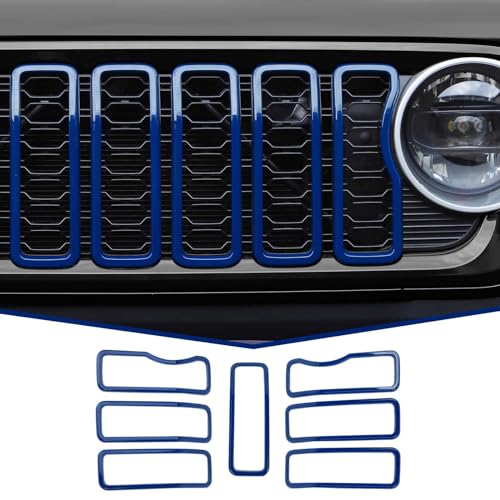 Image of JeCar Front Grille Inserts Grill Frame Trim Covers Exterior Accessories Compatible with Jeep Wrangler 2024 JL JLU & Gladiator JT 2024, Blue