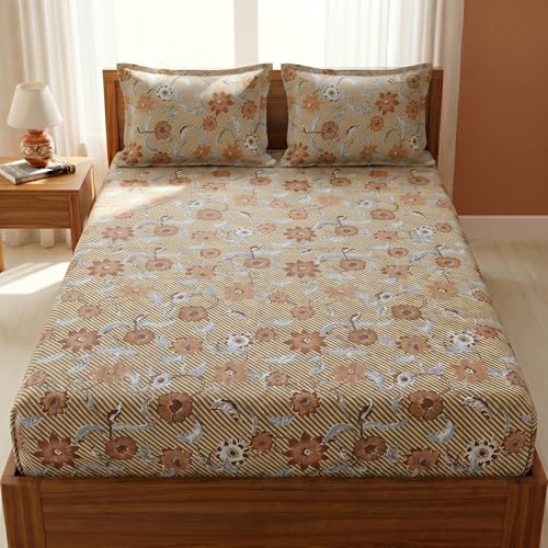 Image of Mafatlal 125 GSM Merino Double Bedsheet with Pillow Covers |90 x 100 Inches | Soft, Breathable & Lightweight | Brown