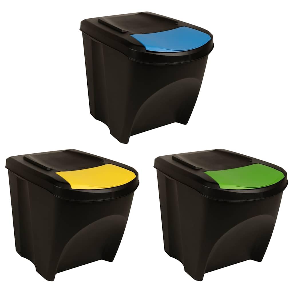 Stapelbare Mülleimer 3er Set 75 L für Mülltrennung, Anthrazit Recycling-System Abfalltrennsystem für Küche und Büro