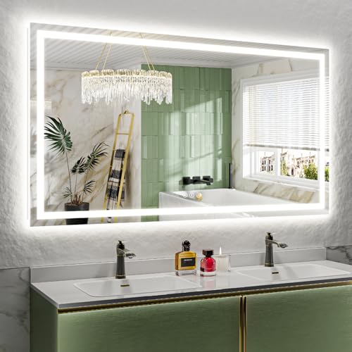 Image of 66x36 Inch LED Bathroom Mirror with Lights Front and Backlit Lighted Vanity Mirror for Bathroom Wall with 3 Colors Dimmable Anti-Fog Memory Shatter-Proof IP54 Waterproof Horizontal /Vertical
