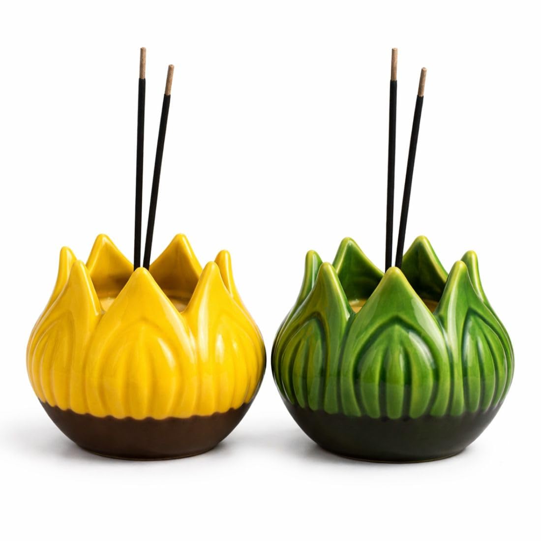 Ceramic Lotus Incense Holder Pack of 2 | Decorative Agarbatti Stand & Dhoop Dani for Pooja | Handmade Incense Stick & Cone Holder for Home Temple, Meditation & Yoga (Multi-Color)-image-12