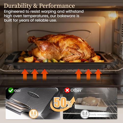 Kikcoin 25 PCS Stackable Baking Pans Set, Non-stick Bakeware Sets with Silicone Handles, 450°F Oven Safe Cookie Sheets for Baking, Easy Release Heavy-duty Baking Sheets Non Stick, Black - Image 6