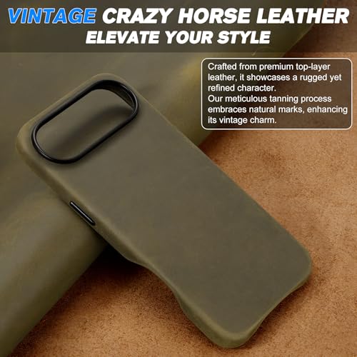 Image of SHIELDON Genuine Leather Case for iPhone Air 6.5 inch 2025, Crazy Horse Khaki