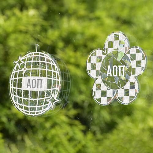 Sorority Shop Alpha Omicron Pi Suncatcher Decal Stickers- Set of 2: Flower and Disco Ball Designs, Officially Licensed Alpha Omicron Pi Sorority Window Sticker