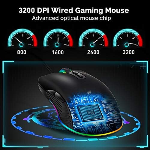 HXMJ RGB LED 게이밍 마우스, 애플 맥북, 컴퓨터 또는 노트북용 유선 USB C 포트, 타입 C 포트 포함 - 블랙 — 사진 4