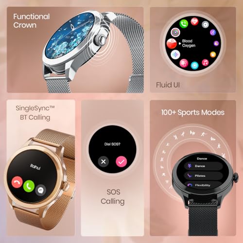 Image of Fastrack Noir Pro 1.19 inch Super AMOLED Metal Smart Watch with 1000 Nits Brightness, BT Calling, 24 /7 Health Suite, Functional Crown, Zinc Alloy Case - Smartwatch for Women (Silver)