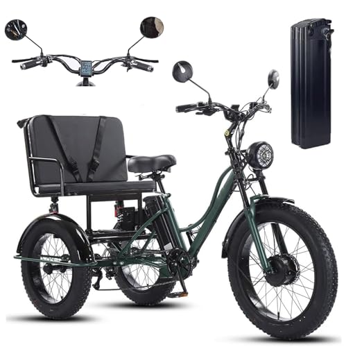 SUNBGRPYE Triciclo Eléctrico para Adultos, con Neumáticos Anchos De 24 Pulgadas, Capacidad De Carga De 150 Kg, Frenos De Disco Mecánicos Delanteros Y Traseros, con Asiento para Pasajero Green