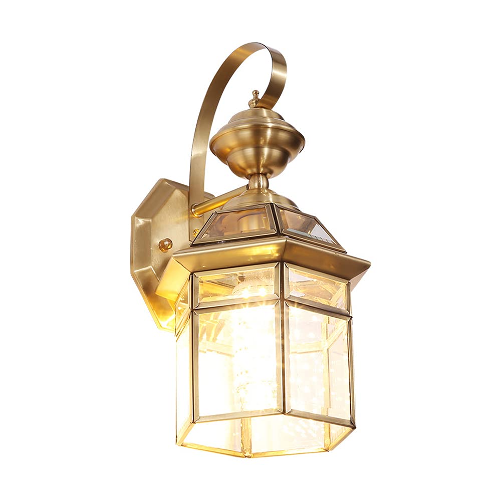 OLSKFUH Wall Lamp, Golden Brass Outdoor Waterproof Wall Lantern Open Glass Lampshade Wall Sconce Used In Damp Places Wall Lamp Courtyard Corridor Entrance Hall Lighting,Indoor Wa,