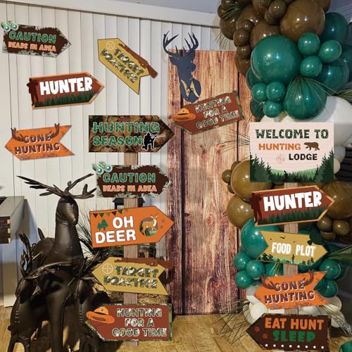 Image of Hooqict 20 Pieces Hunting Party Decorations Hunting Themed Party Directional Signs for Camo Deer Birthday Party Decorations Welcome to Camouflage Party Supplies for Boys Men