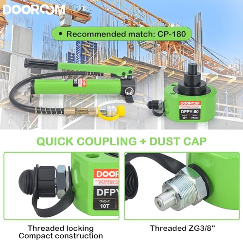 Image of 50T 2.6 inch Stroke Hydraulic Cylinder Portable Low Profile Jack Sets Multi-Acting Porta Power Ram Jack Kits Lifting Cylinder