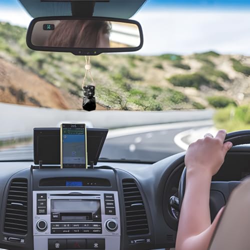 Image of Bling Car Hanging Bottle, 2PCS Crystal Rhinestone Empty Clear Vehicle Essential Diffuser Glass Pendant with Wooden String, Diamond Auto Interior Oil Vase Decor, Universal Fit (Black)