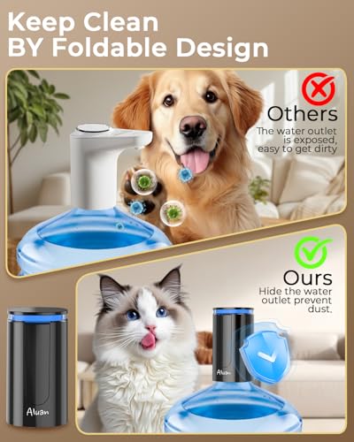Image of Aluan Water Dispenser Pump for 20 Litre Bottle, Automatic Water Pump with Led Digital Display, Foldable Two-Tube Water Outlet Water Dispenser Hot and Cold Smart Touch with Rechargeable 1200mAh Battery