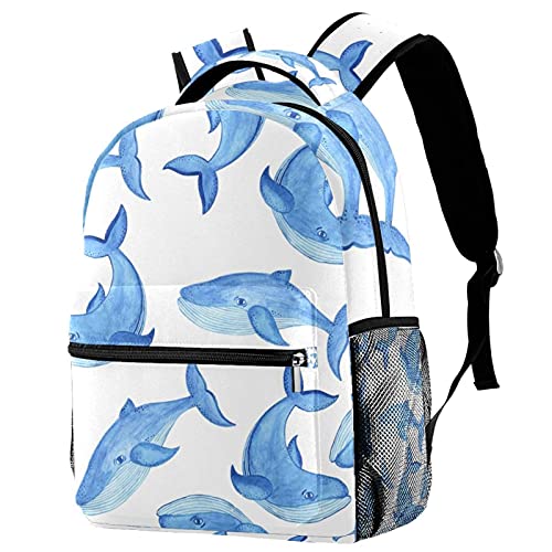 Sac à dos campus pour gourde et grand volume motif baleine bleue