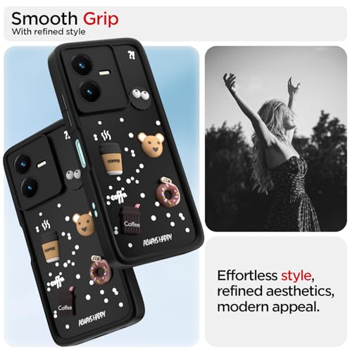 Image of Pikkme Back Cover for Vivo Y22 | Cute Fun Cartoon 3D Bear Silicone Full Body Protection Bumper Cover (Black)