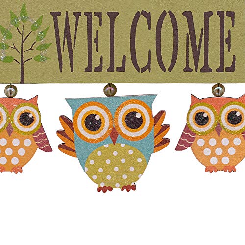Welcome Sign For Front Door Home Decoration, Vintage Hanging Wood Owl Welcome Decor For Door House Warming Gifts, 6.75"H X 8.75"W (Green) #TOP5