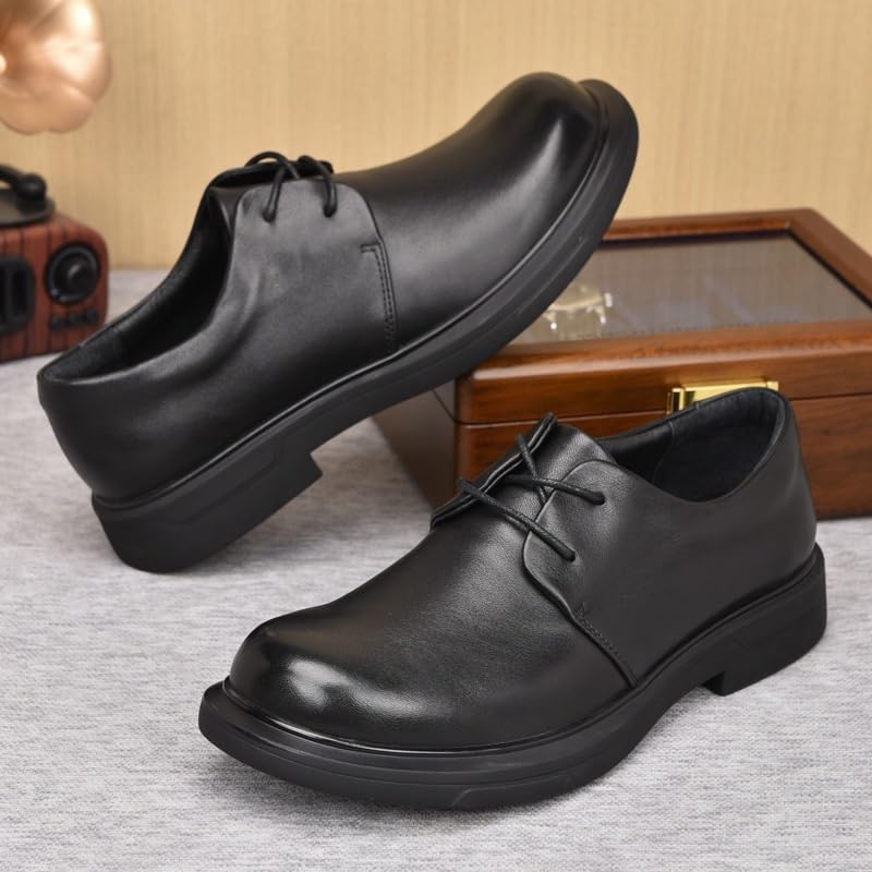 Men's Genuine Leather Platform Chunky Heel Oxford Shoes Classic Casual Lace Up Round Toe Lug Sole Dress Derby Shoes Casual Work Office Comfortable Business Shoes4