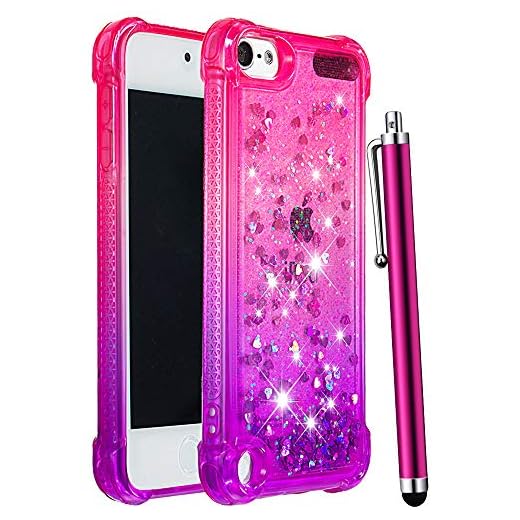CAIYUNL iPod Touch 7 /iPod Touch 6 /iPod Touch 5 Case for Girls Women Kids,Glitter Bling Sparkle Shiny Liquid Floating Clear TPU Protective Phone Case for iPod Touch 7th/6th/5th Generation-Pink/Purple
