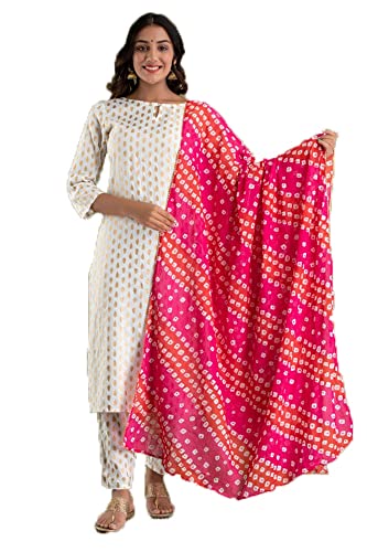 Image of FAADDICTION Women's Rayon Printed Straight Kurti with Palazzo Pant & Dupatta Set