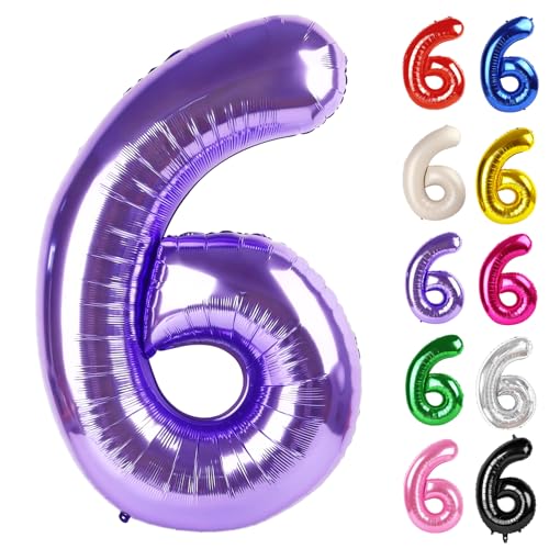 Purple Number 6 Balloon 40 Inch - 6th Balloon Number Birthday Decorations