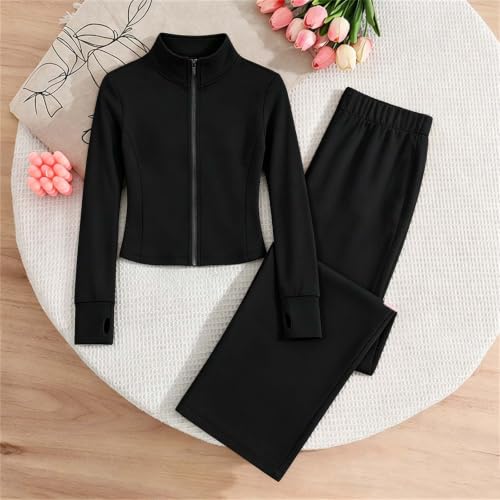 Girls Yoga Outfits, 2 Pieces Sweat Sets Fall Athletic Dance Yoga Gym Set - image 5