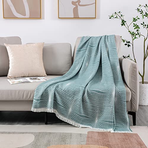 Mangata Casa Boho Throw Blanket Teal For Couch Sofa And Bed -Lightweight Super Soft Woven Blanket With Tassel-Decorative Cozy Spring Throws With Sunrays Pattern For Living Room(Teal 50X67In) #TOP30