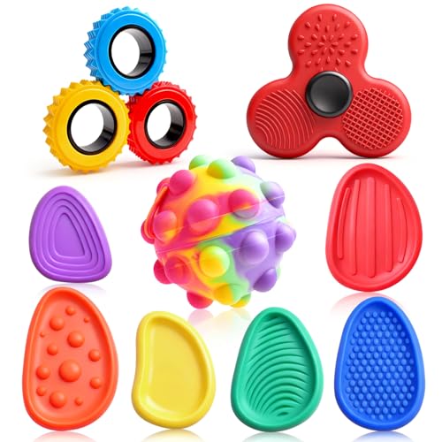 Image of Fidget Toys Adults Pack 11PCS, Stocking Stuffers for Teens Boys Girls，Autism Sensory Toys Set for Kids with Fidget Stone Magnetic Ring Fidget Ring Pop Ball, Fidget Spinner for ADHD