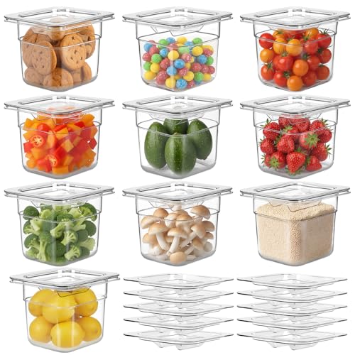 West Bay 10-Pack 1/6 Size 4''Deep NSF Polycarbonate Food Pans with Lids, Clear Commercial Hotel Pans, Food Storage Containers for Restaurant, Food Prep, Buffet, Salad Bar, Home Kitchen & Catering