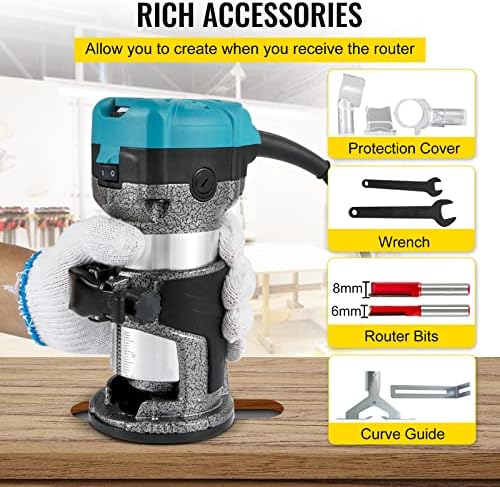 Bild 3 - VEVOR Elektrik Hand Holz Oberfräse 800 W, Einhand Oberfräse 30000 U/min, Holz Kantenfräse, 3 Spannzangen, Soft-Start, Aluminiumlegierung, Drehzahlregelung, Elektrische Oberfräse Holzbearbeitung