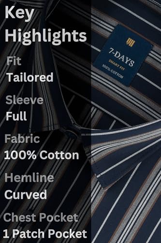 Image of 7-DAYS Men's Premium Striped Shirt - 100% Cotton, Tailored Fit (Between Slim & Regular), Full Sleeve, with Pocket - Smart Office & Casual Look