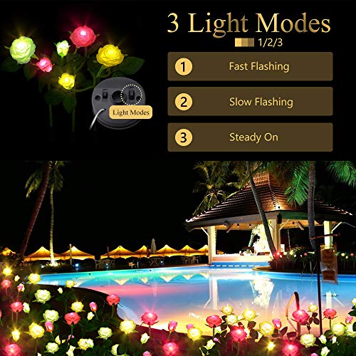 Ccjk Solar Flower Lights, Outdoor Decorative Rose Flowers Led Lights,3 Pack Waterproof Solar Stake Lights With 6 Roses Flowers For Garden Yard Patio Lawn Decoration (White, Pink And Yellow) #TOP5