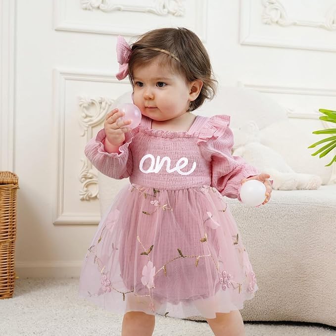 HONGTEYA Baby Girl 1st Birthday Outfit First Birthday Gifts Long Sleeve Tulle Dress One Year Old Bodysuit Clothes - Image 2
