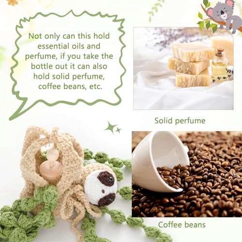 Image of DaisyInner Cute Crochet Plant Car Freshener 12ml Empty Refillable Diffuser Bottle with Plants Hanging Accessories for Ornaments Charms Rearview Mirror Home Office Decor Women Gifts(Sloth)